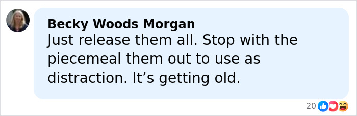 Screenshot of social media comment expressing frustration over delayed release of Epstein files showing women marked with disturbing messages. Screenshot of social media comment expressing frustration over delayed release of Epstein files showing women marked with disturbing messages.