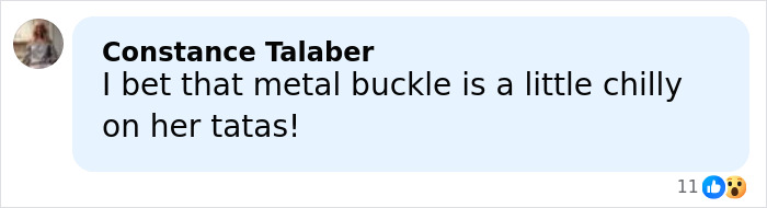 Comment by Constance Talaber joking about a metal buckle being chilly on Brooks Nader&rsquo;s Santa belt worn as a shirt in Aspen.