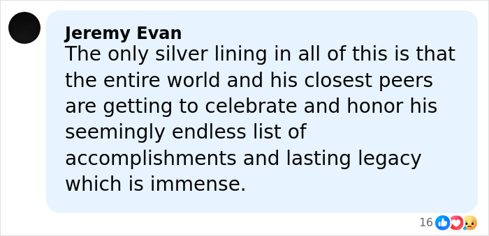 Comment text by Jeremy Evan reflecting on legacy and accomplishments following a tragic night involving Rob Reiner’s close friend Billy Crystal. Comment text by Jeremy Evan reflecting on legacy and accomplishments following a tragic night involving Rob Reiner’s close friend Billy Crystal.