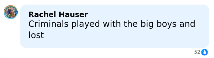 Comment on social media post with profile picture next to text mentioning criminals losing in a case related to crypto scammer. Comment on social media post with profile picture next to text mentioning criminals losing in a case related to crypto scammer.
