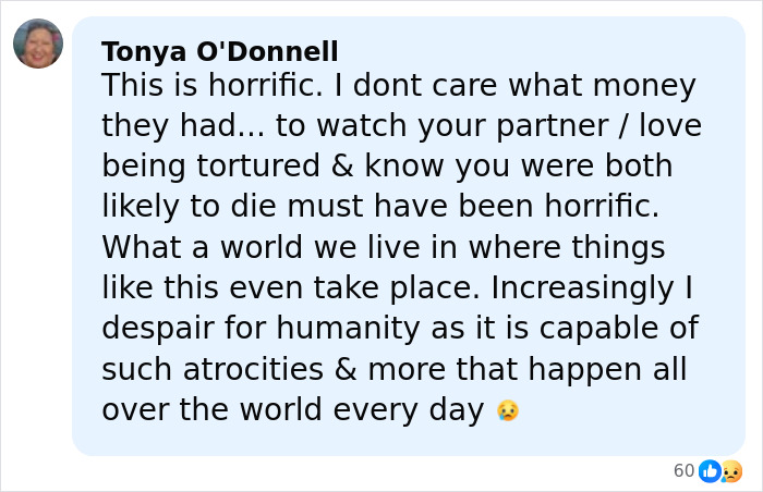 Comment expressing horror and despair over atrocities in the crypto scammer case in Dubai Mall, with 60 reactions. Comment expressing horror and despair over atrocities in the crypto scammer case in Dubai Mall, with 60 reactions.