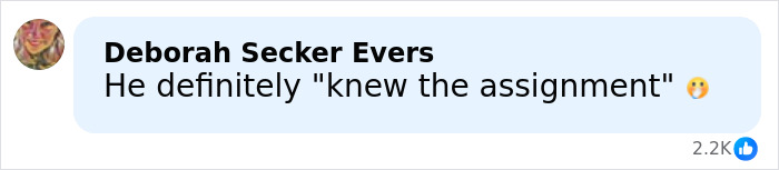Comment on social media saying he definitely knew the assignment with shocked emoji, related to VF photographer defending Karoline Leavitt close-up.