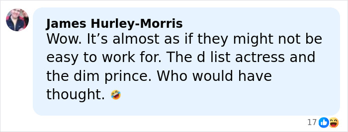 Comment by James Hurley-Morris criticizing Prince Harry and Meghan Markle, discussing reasons PR gurus cut ties with them.