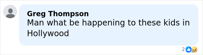 Comment from Greg Thompson expressing concern about kids in Hollywood, related to Nickelodeon star homelessness struggle.