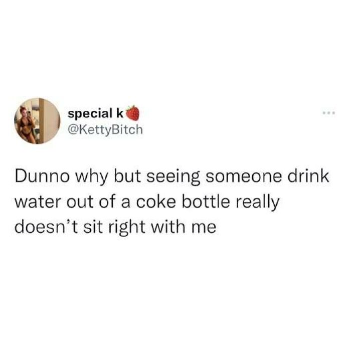 Tweet about the odd feeling of drinking water from a coke bottle, featured in hilarious food memes to laugh at dinner time.