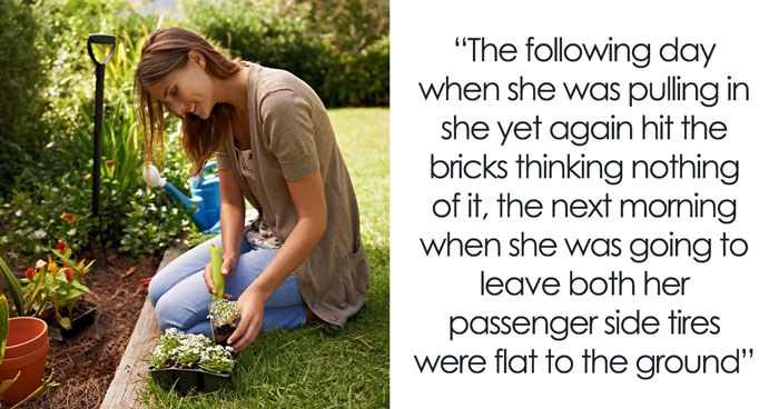 Karma Catches Up To Entitled Driver As She Keeps Trampling Lawn, Homeowner Serves Up Spiky Revenge