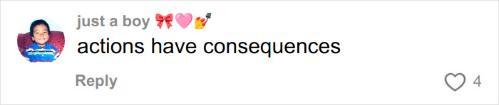 Comment on social media reading actions have consequences, related to Cinnabon worker's racist tirade against Somali couple.