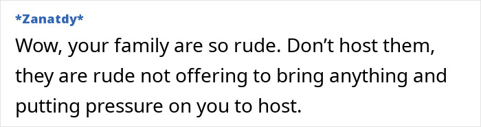 Screenshot of a forum comment discussing family demands and pressure to host Christmas dinner without helping.