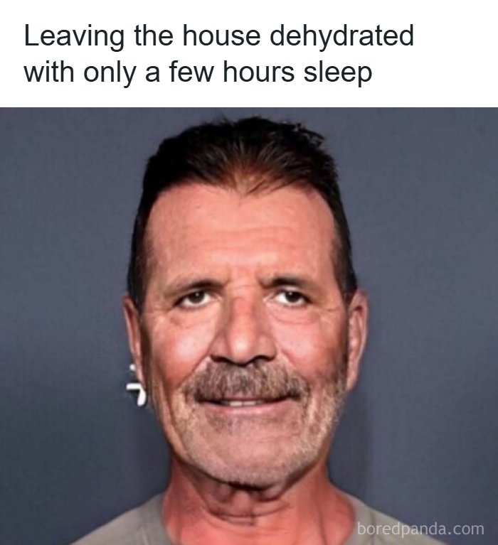 Tired man with a scruffy beard and disheveled hair, depicting memes to handle reality with humor.