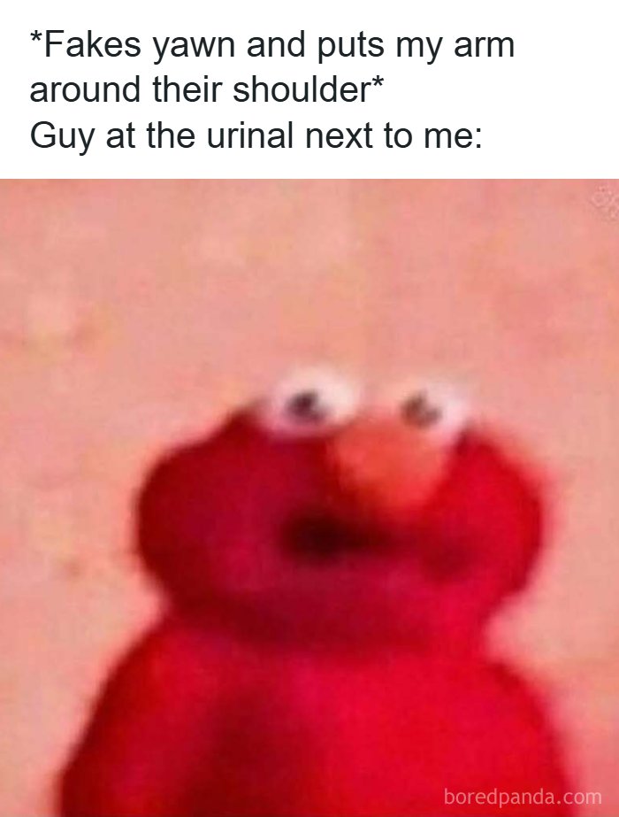 Blurry surprised Elmo meme reacting to awkward moment, illustrating humor in reality with memes.