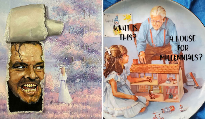 78 Of The Best ‘Repaintings’ Done By People On Old Thrifted Artworks (New Pics)