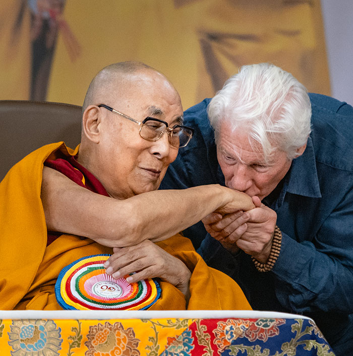 Richard Gere greeting the Dalai Lama, relating to Richard Gere finally speaking out on Oscar ban.