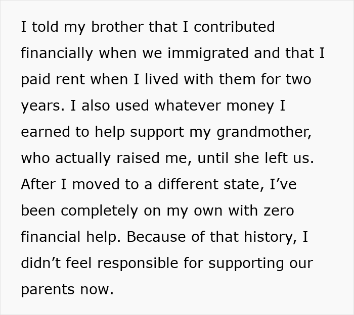 Text excerpt explaining a lady’s experience of being abandoned by cruel parents and refusing to help them.