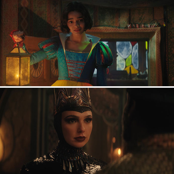 Two scenes from a Disney remake featuring characters in elaborate costumes, highlighting discussions on soulless remakes and racism.