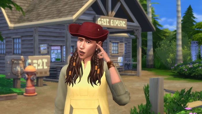 A young woman in a red hat using psychological cheat codes to improve social life outdoors near a building.