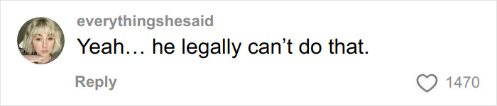 Text comment saying he legally can&rsquo;t do that, highlighting a SAHM at a loss when husband asks for divorce scenario.