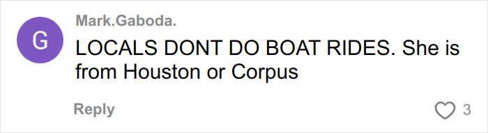 Comment reading: Locals don't do boat rides, and mention of a teen pepper-spraying tourists on a boat incident. Comment reading: Locals don't do boat rides, and mention of a teen pepper-spraying tourists on a boat incident.