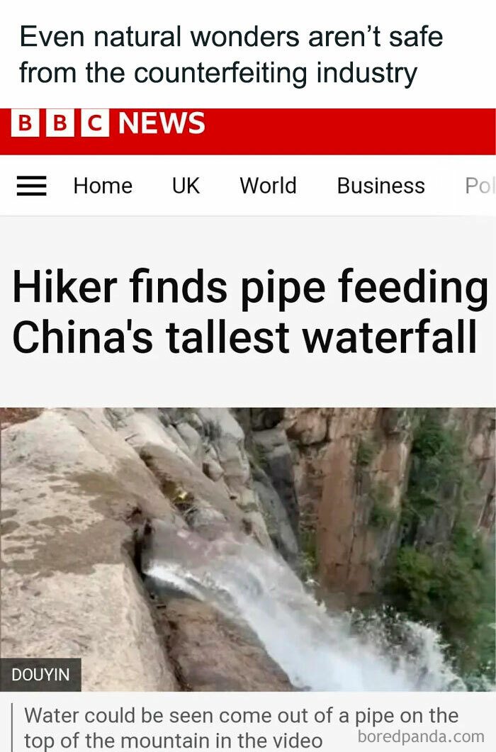 Hiker discovers pipe feeding China’s tallest waterfall, a funny and awkward moment when an attempt didn’t go as expected.
