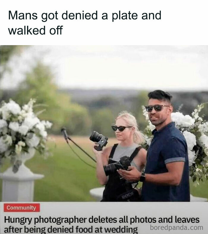 Hungry photographer deletes photos and leaves wedding, a funny and awkward moment when an attempt didn’t go as expected.