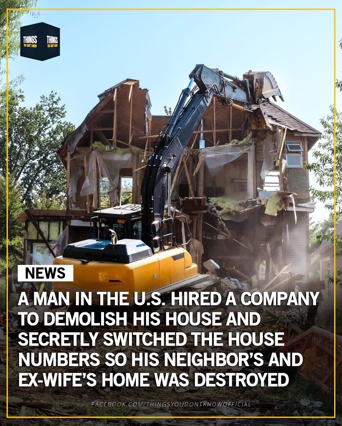 Excavator demolishing a house showcasing compelling facts and stories for great conversation starters at a dinner party.