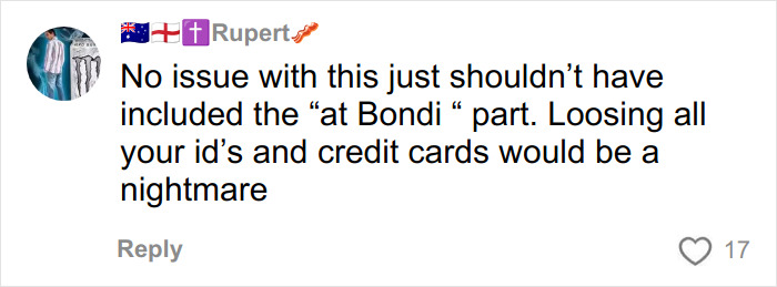 User comment on a social media post discussing controversy over a single mom&rsquo;s GoFundMe after Bondi Beach attack.