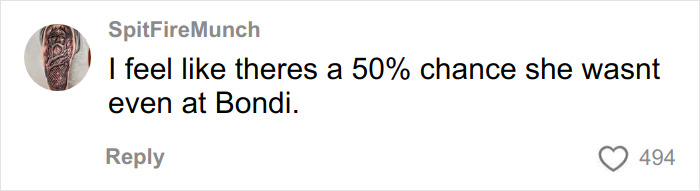 Screenshot of a social media comment expressing doubt about presence at Bondi related to single mom's GoFundMe controversy.