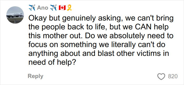 Comment questioning focus on victims while supporting single mom's tone deaf GoFundMe after Bondi Beach attack outrage.