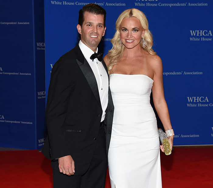 Donald Trump Jr. and fianc&eacute;e posing on red carpet, engagement news sparking reactions after recent breakup.