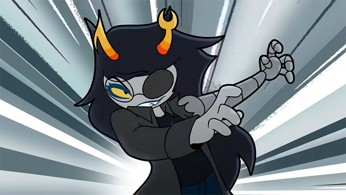 Animated character with dark hair and orange horns striking a dynamic pose, related to newborn bizarre name drama.