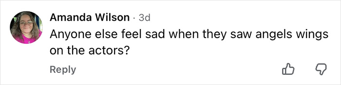 Comment from Amanda Wilson expressing sadness about seeing angel wings on Home Alone actors in a viral then-and-now video. Comment from Amanda Wilson expressing sadness about seeing angel wings on Home Alone actors in a viral then-and-now video.