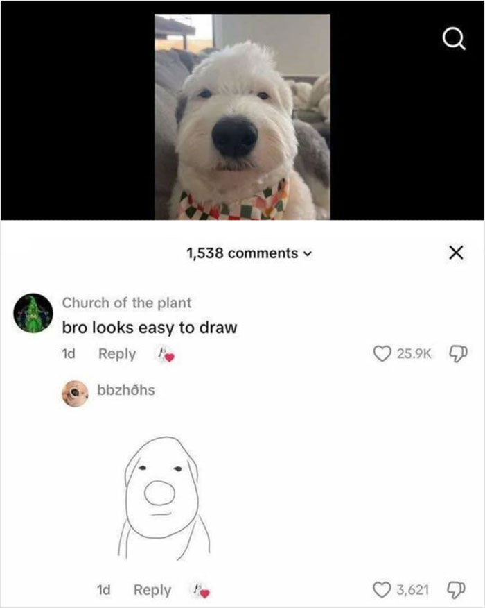 Dog meme with simple drawing response in a humorous Know Your Meme post with many comments and likes.