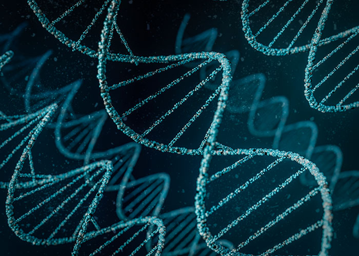 Close-up 3D illustration of DNA double helix strands representing genetic testing and surprising family DNA results.