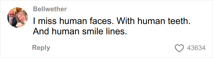 Screenshot of a social media comment expressing nostalgia for unique human faces amid debate on Hollywood actresses looking identical.