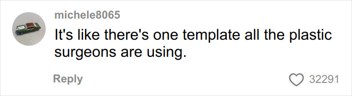 Comment discussing how Hollywood actresses' faces look identical, possibly due to plastic surgery trends.