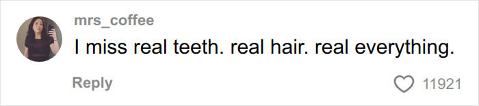 Screenshot of woman&rsquo;s social media comment expressing missing real teeth, hair, and natural looks amid Hollywood actresses debate.