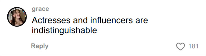 Comment on social media stating actresses and influencers are indistinguishable, sparking debate over Hollywood faces looking identical.