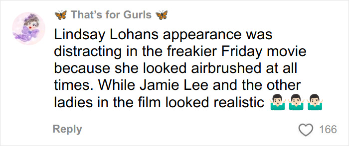 Comment discussing how Hollywood actresses' faces look identical, mentioning Lindsay Lohan's airbrushed appearance.