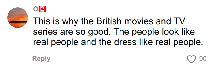 Comment discussing why British movies and TV series are praised for featuring realistic-looking people, highlighting face similarity debate.