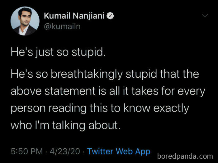 Tweet from Kumail Nanjiani with bold statement that resonates widely, illustrating bold tweets that hit a nerve for many people.