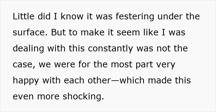 Text quote about a wife denying cheating, highlighting a husband's reputation being ruined after 10 years of marriage.