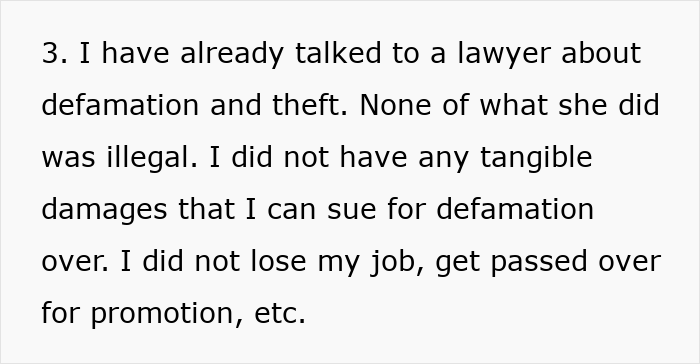 Text excerpt discussing defamation and theft issues after a wife of 10 years ruins husband's reputation following separation.
