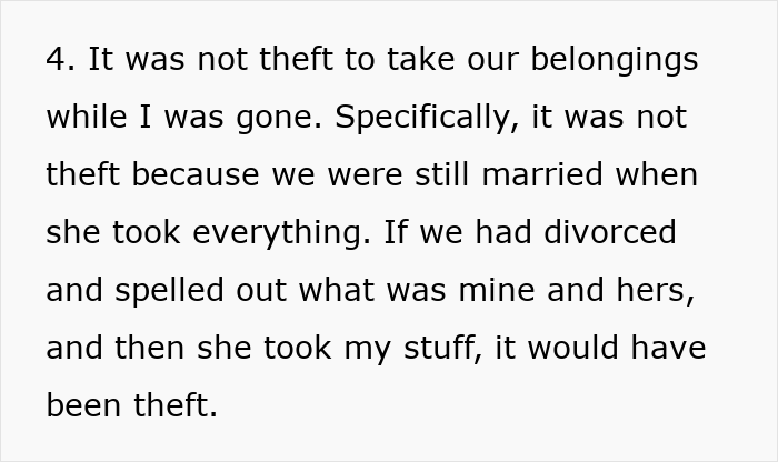 Alt text: Text excerpt discussing belongings and divorce in a story about wife ruining husband's reputation after 10 years.