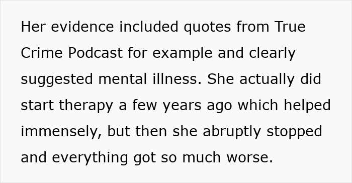 Text excerpt discussing therapy and mental illness linked to wife of 10 years ruining husband&rsquo;s reputation after leaving him.