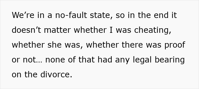 Text excerpt about no-fault divorce and cheating claims highlighting a wife ruining husband&rsquo;s reputation after leaving him.
