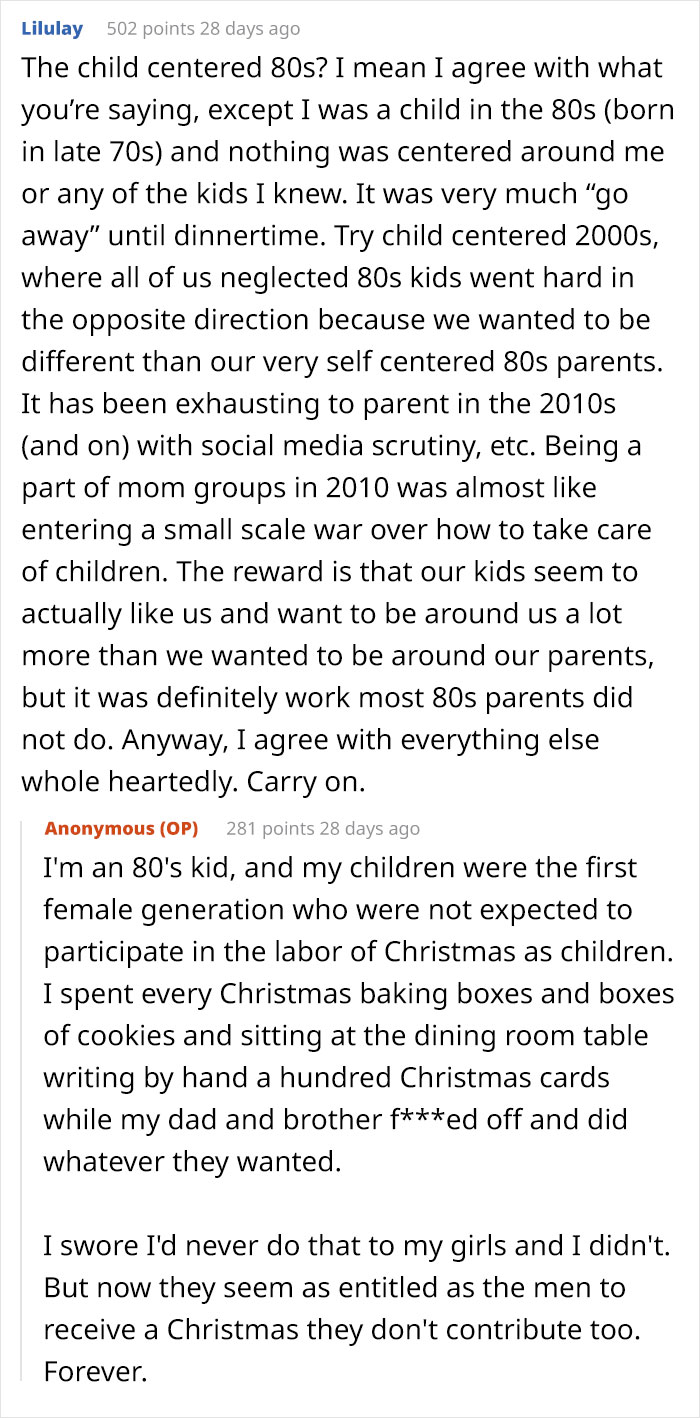Discussion about feminism and Christmas labor, highlighting moms doing all the work while others claim equality and entitlement.