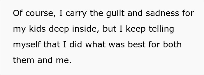 Text excerpt about a mom feeling guilt and sadness after running away from her kids on Christmas for her well-being.