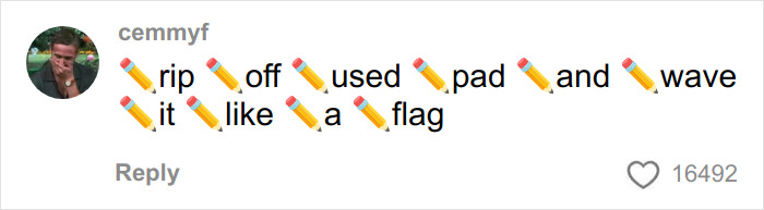 Comment with a user jokingly describing ripping off a used period pad and waving it like a flag to scare off men stalkers.