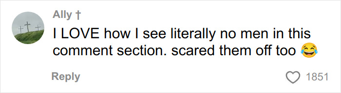 Comment highlighting how a woman scares off men and stalkers in the period pad discussion with laughter emoji.