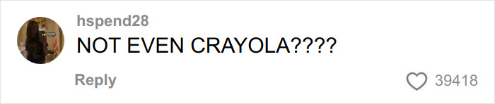 Comment saying not even Crayola with a large number of likes, related to backlash after buying dollar store items for Angel Tree.