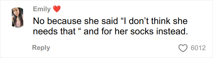 Comment from Emily expressing disagreement over Dollar Store items bought for Angel Tree child, sparking backlash online.